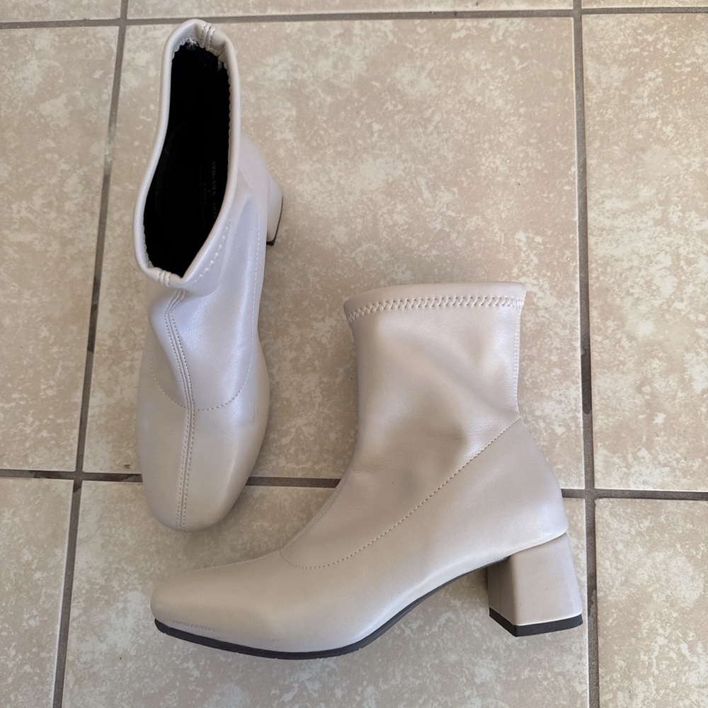 Beige Square Toe Stretch Ankle Boots Fits 6.5 - 7